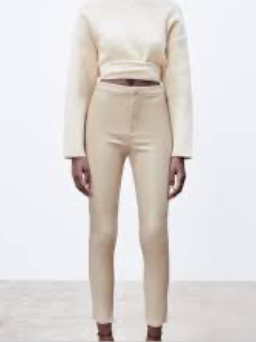 Zara Cream High-Rise Slim Ankle Pants